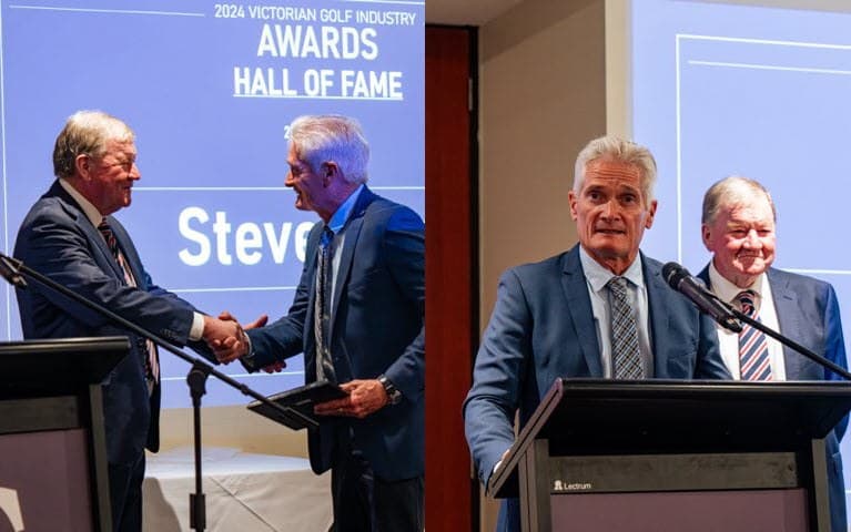 Steve Bann receiving his Victorian Golf Hall of Fame award, October 2024